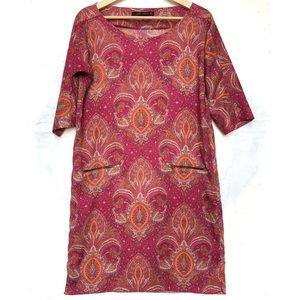 Zara Pink Paisley Pattern Dress Boat neckline